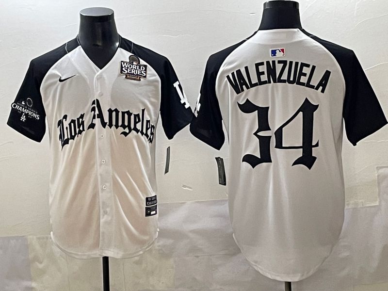 Men 2025 Los Angeles Dodgers #34 Valenzuela White black Five generations Joint Name Nike MLB Jersey style 5265